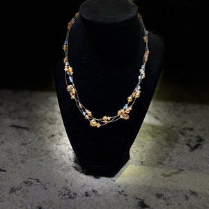 Amber and Blue Bead Necklace